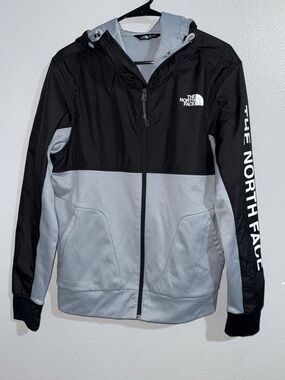 The North Face Black and Light Gray Hooded Zip-Up Jacket